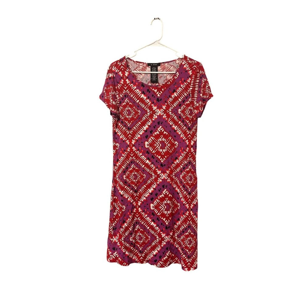 Womens U-KNIT Bandana Batik Pink Short Sleeve T-Shirt Dress M Medium